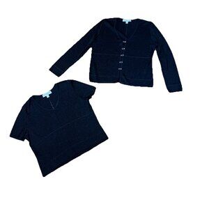 Griffith Gray St John Knit Cardigan & Blouse Set Black With Silver Threads Hook